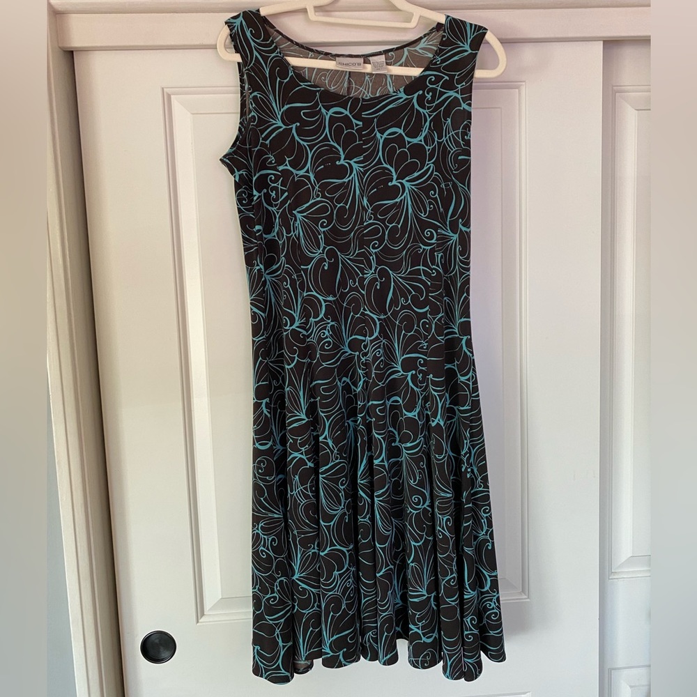 Brown and Turquoise Midi Dress (Chicos)